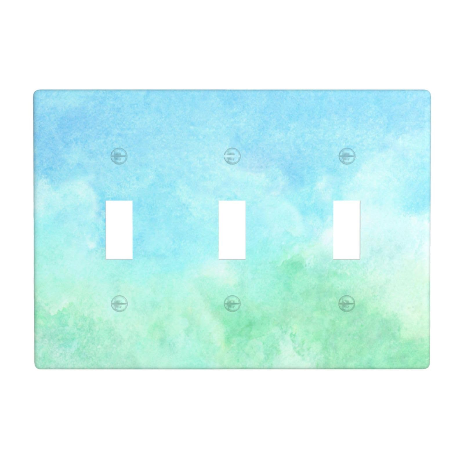 Sage Blue Wash 3 Gang Switch Plate Cover-Unbreakable Polycarbonate Wall Plate, Heat Resistant Toggle Switch Decor for Home