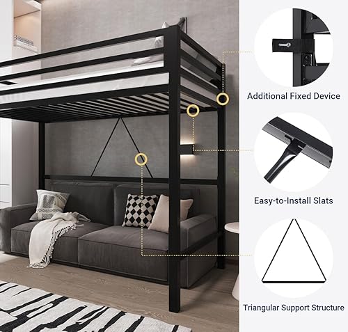 Miniatura 3 de Allewie Cama alta de metal tamaño individual con barandilla y escalera, diseño pequeño que ahorra espacio para dormitorio, habitación de niños y