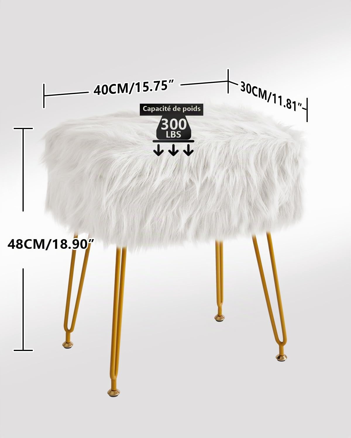 IBUYKE Tabouret Fausse Fourrure vanité avec Stockage, Blanc WBD022W