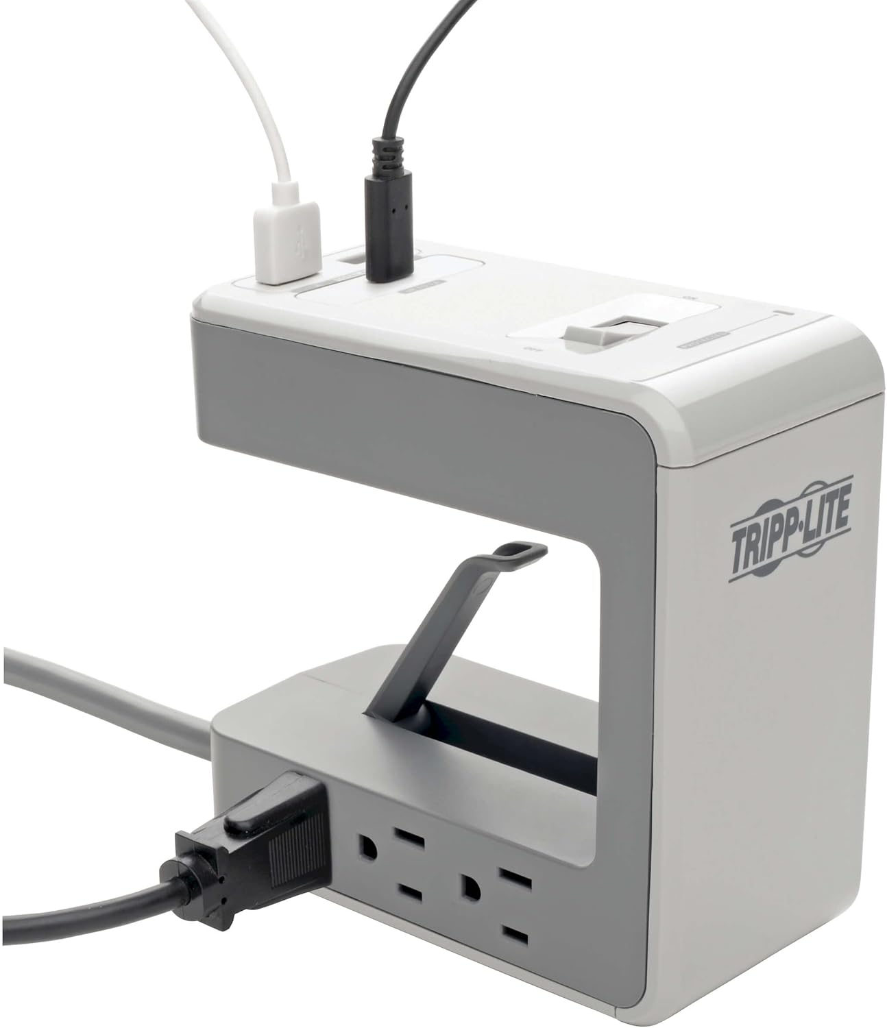 Tripp Lite 6 Outlet Desk Clamp Surge Protector Power Strip, USB Charging Ports USB-A & Usb-C, 8 ft. Cord, 1080 Joules, Light Gray, Lifetime Limited Warranty & $50, 000 Insurance (TLP648USBC)