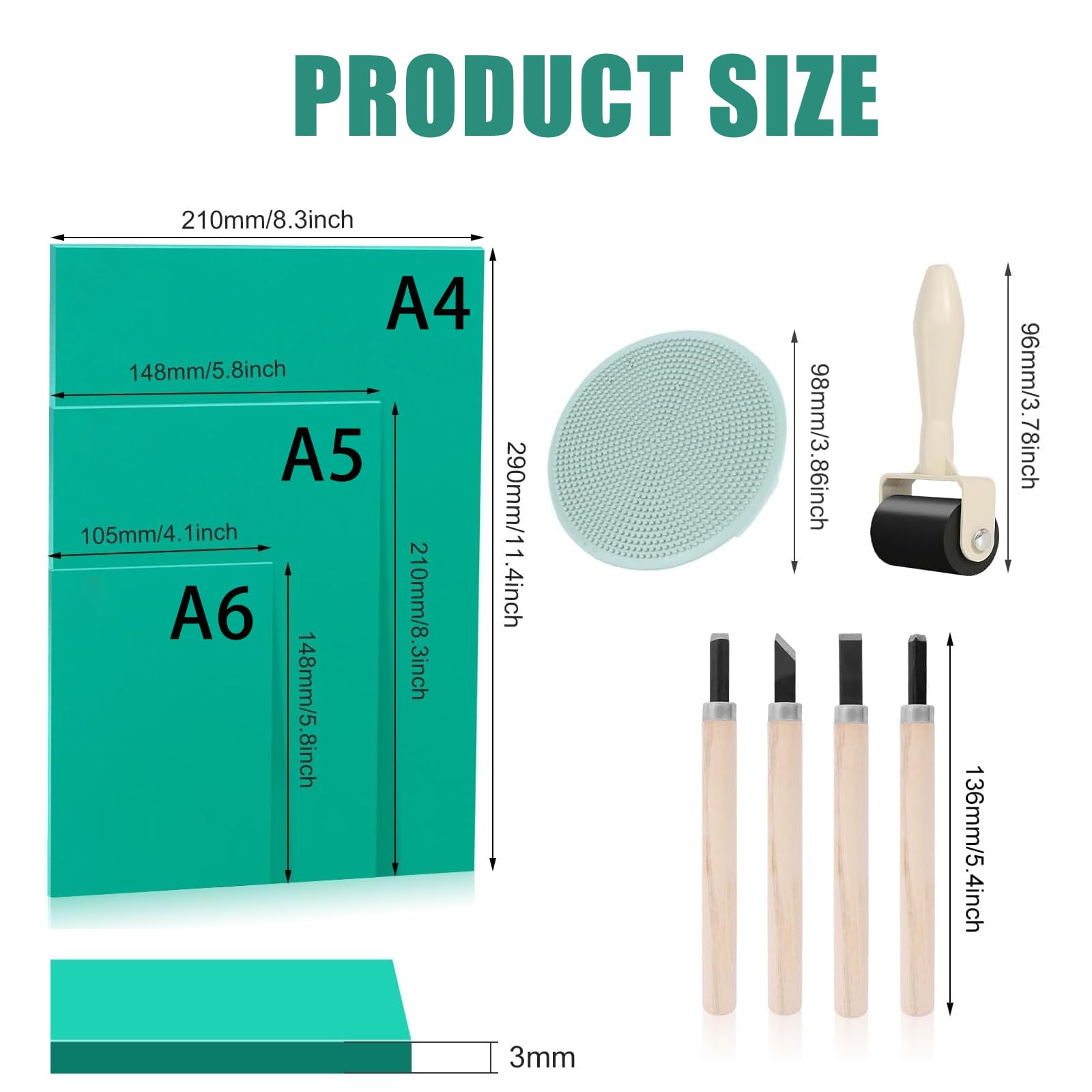 Kit Linogravure 10 Pièces - 6 Feuilles Lino A4/A5/A6, Outils Coupe, Rouleau, Art & DIY
