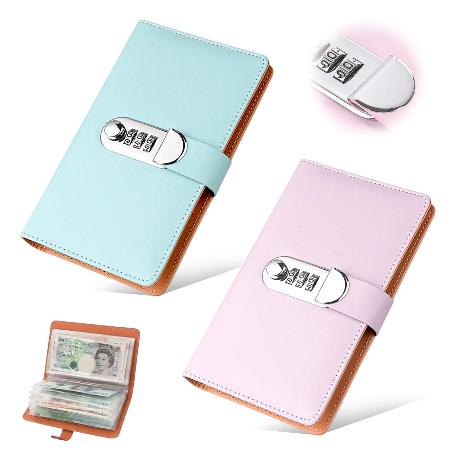 Heropen 2PCS Money Saving Wallet, 100 Envelope Challenge Binder (Pink Blue)