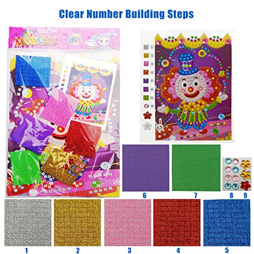 Mosaic Sticker Art Kits For Kids - Mosaic Sticker Art Sticky Diy Handmade Art Kits For Kids - Dinosaur, Horse, Peacock, Elephant, Tiger, Giraffe, Fish, Bee, Clown, Bus, Taxi, Submarine(12 Pack) #TOP4