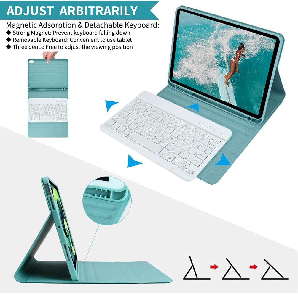 iPad Air 4th Generation 10.9 Keyboard Case 2020 Detachable Keyboard Slim Folio Smart Cover for iPad 10.9 inch/iPad Pro 11 inch/iPad Air 4 Gen, with Build-in Pencil Holder (Lake Blue)