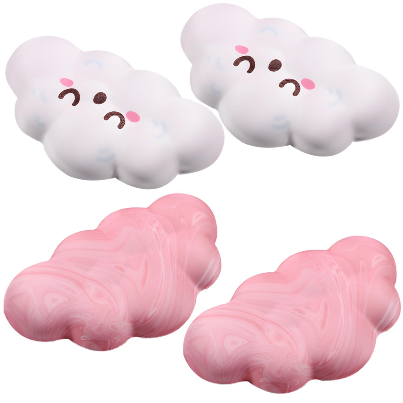 4-teiliges Wolken-Handgelenkauflagen-Set, ergonomische Tastatur-Maus-Handgelenkstütze aus Memory-Schaum, niedliche rosa weiße geformte Polster, rutschfeste Armlehne für Büro-Gaming-Laptop