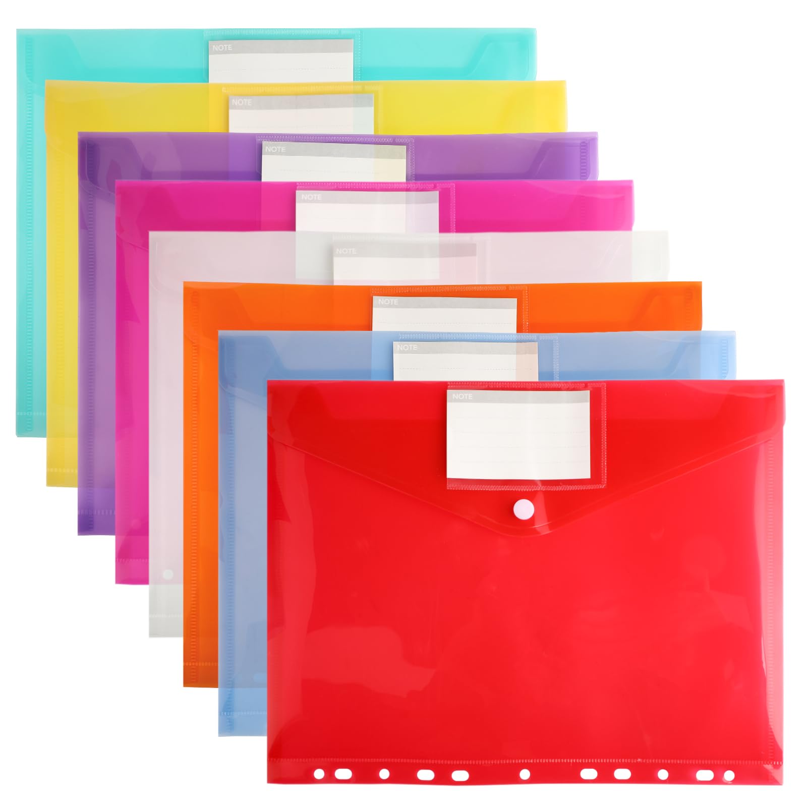Cartelline Portadocumenti A4 – Set da 8 portadocumenti impermeabili con 11 fori, chiusura in velcro e tasca per etichette, ideali per scuola, ufficio e casa (8 colori)