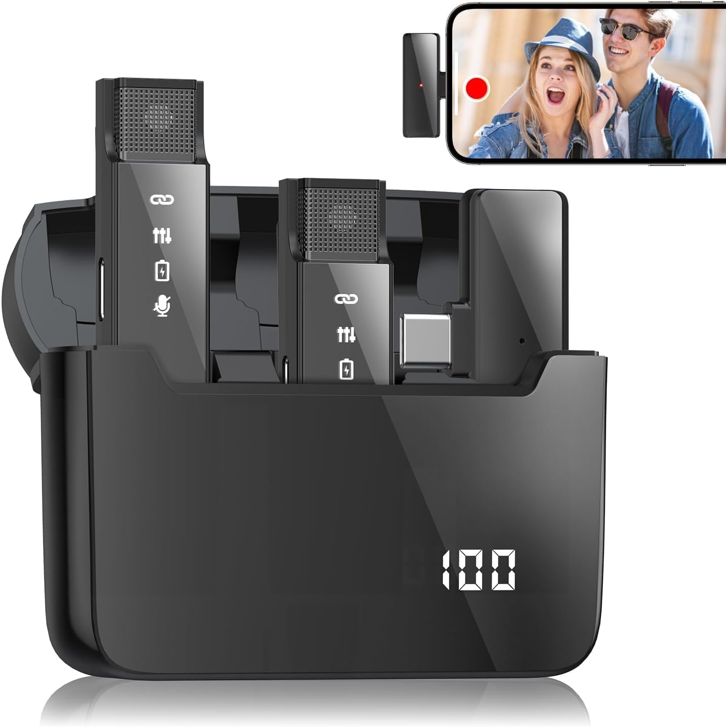 Microfoni Lavalier wireless Android USB-C nero 30 ore