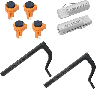 POWERTEC 72076 Workbench Clamp Set - 3/4" Bench Dog Hole Clamps, Includes 2 x 8" Holdfast, 2 x 3/4" x 2-3/8" Clamps and 4 x Deluxe Bench Dogs with Inserts
