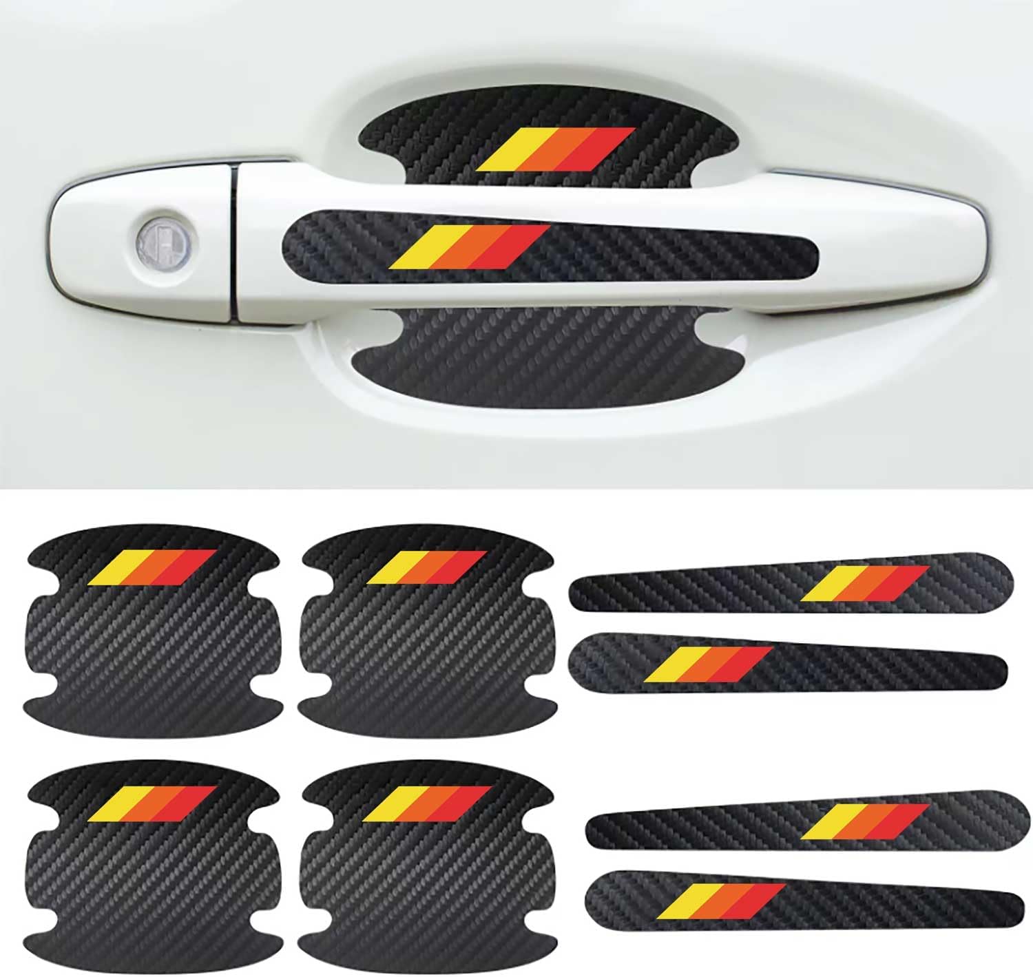 8PCS Stylish Tri-Color Carbon Fiber Car Door Handle Bowl Stickers, Universal Paint Guard Covers, Personalized Protective Film