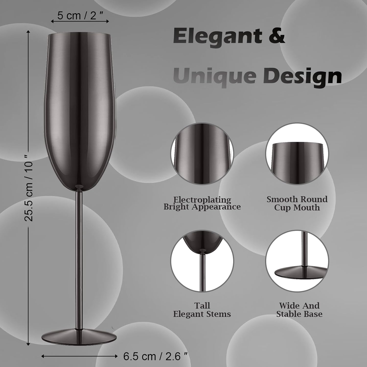 Stainless Steel Champagne Flutes Set of 4-Wedding &Birthday Gifts,8.5 Oz Unbreakable Champagne Glass with Long Stem,Reusable Indoor Outdoor Drinkware (Black) - Image 6