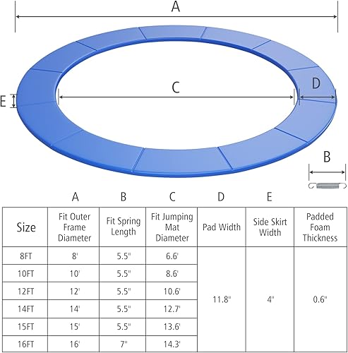 Miniatura 2 de Goplus Almohadilla de repuesto para cama elástica, 16, 15, 14, 12, 10, 8 pies, cubierta de resorte para trampolín, sin agujeros para postes,