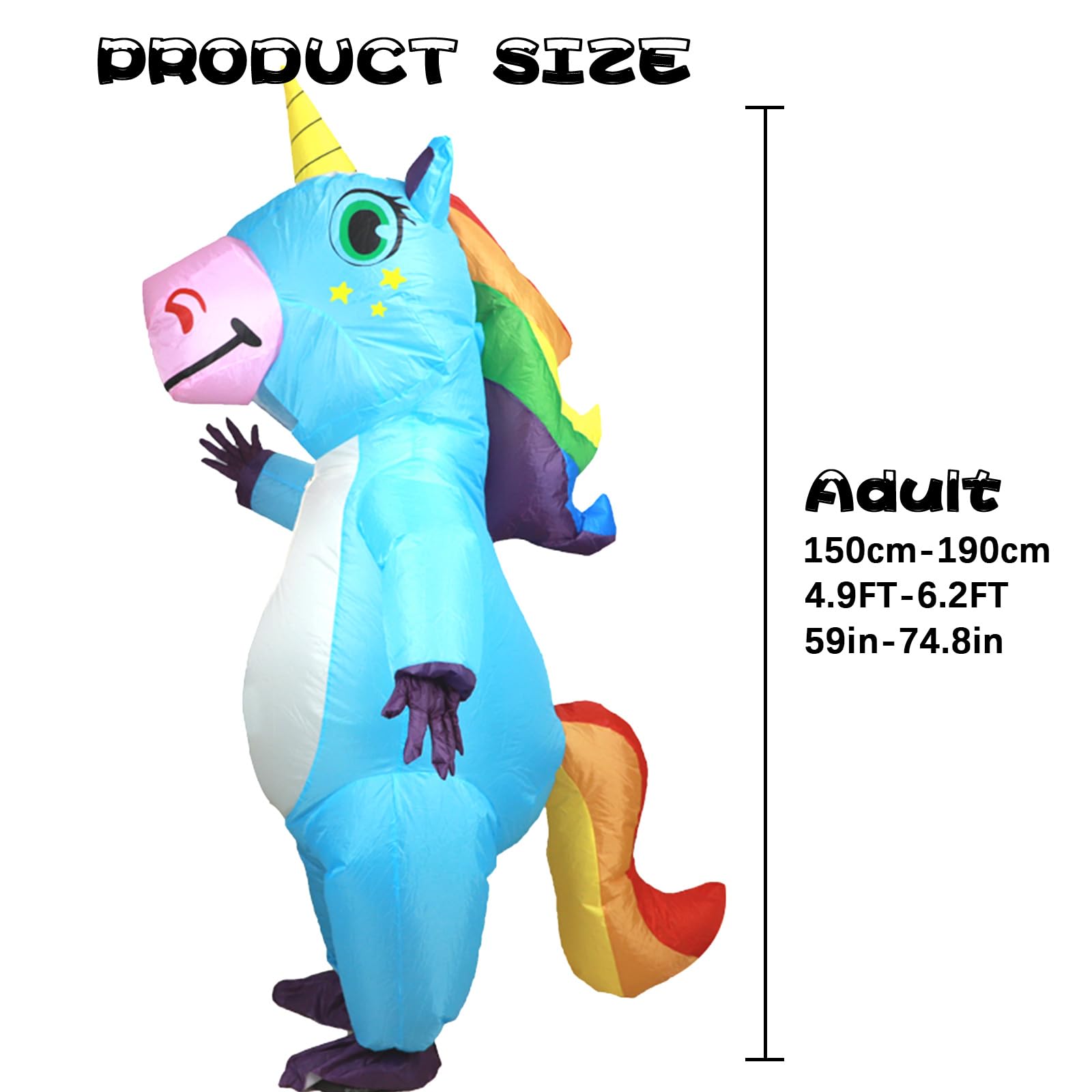 Aufblasbares Kostüm Ganzkörper Einhorn Luft Blow-up Deluxe Halloween Kostüm für Erwachsene Größe