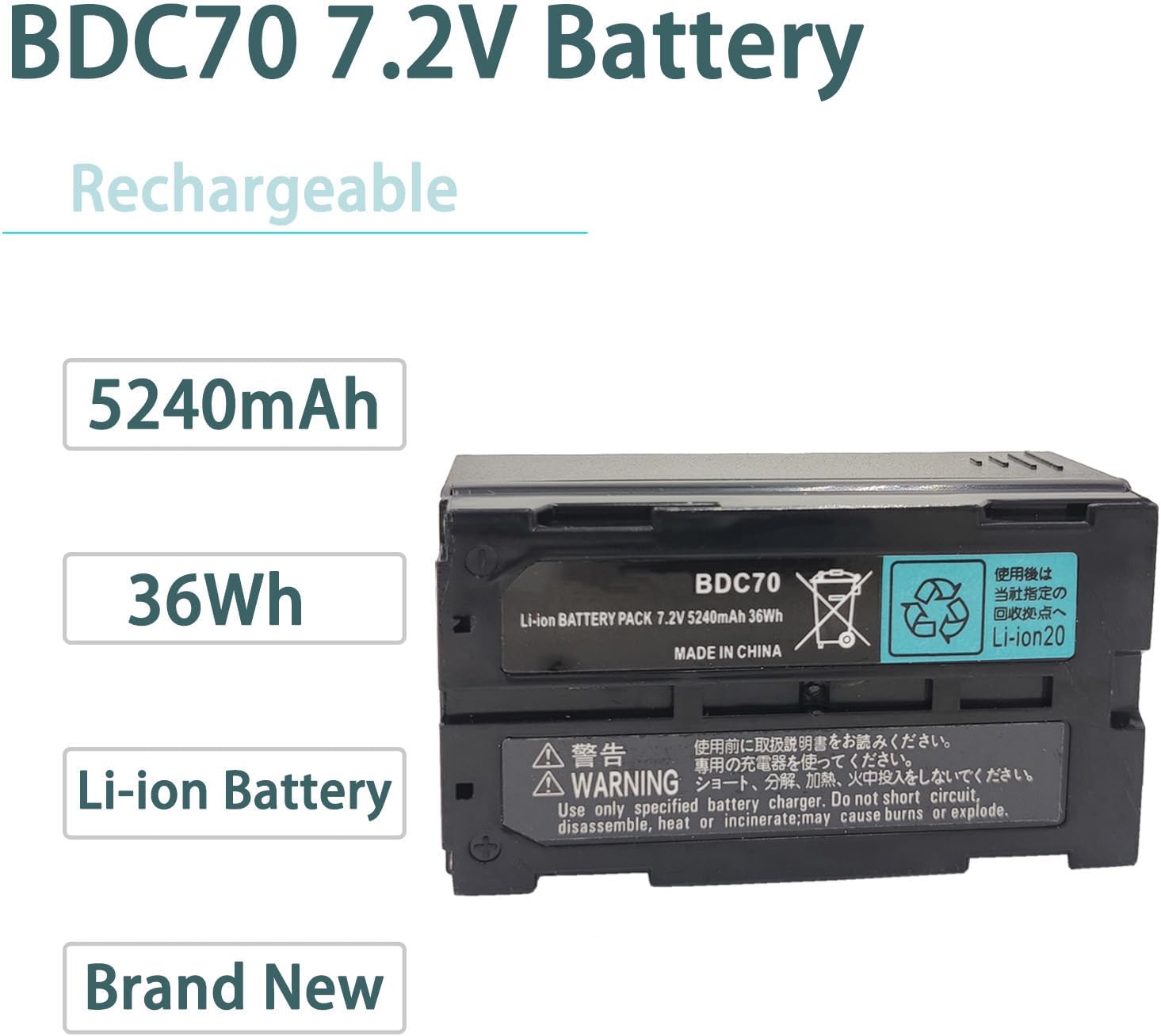 (3Pcs) 7.2V 5240mAh BDC70 Rechargeable Battery for Sokkia Total Stations/GPS, Robotic Total Stations and GNSS Receivers