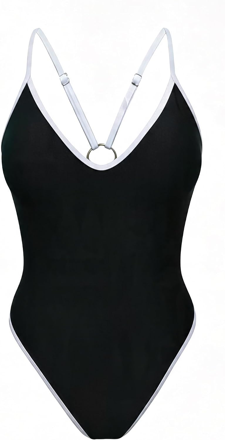 Sexybody Women Sexy Thong One Piece Swimsuits Cheeky V Neck Bathing Suit Slimming High Cut Backless Swim Suits