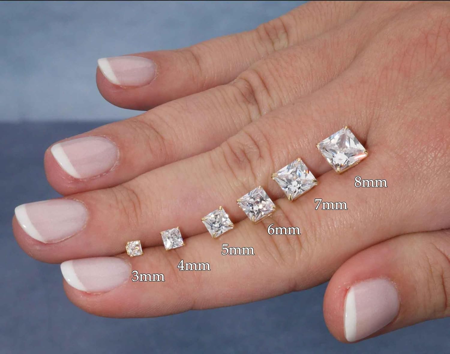 Solid 14k Yellow Gold Square Solitaire Cubic Zirconia Princess-cut CZ Real Gold Square Stud Earrings for Men and Women - Image 4