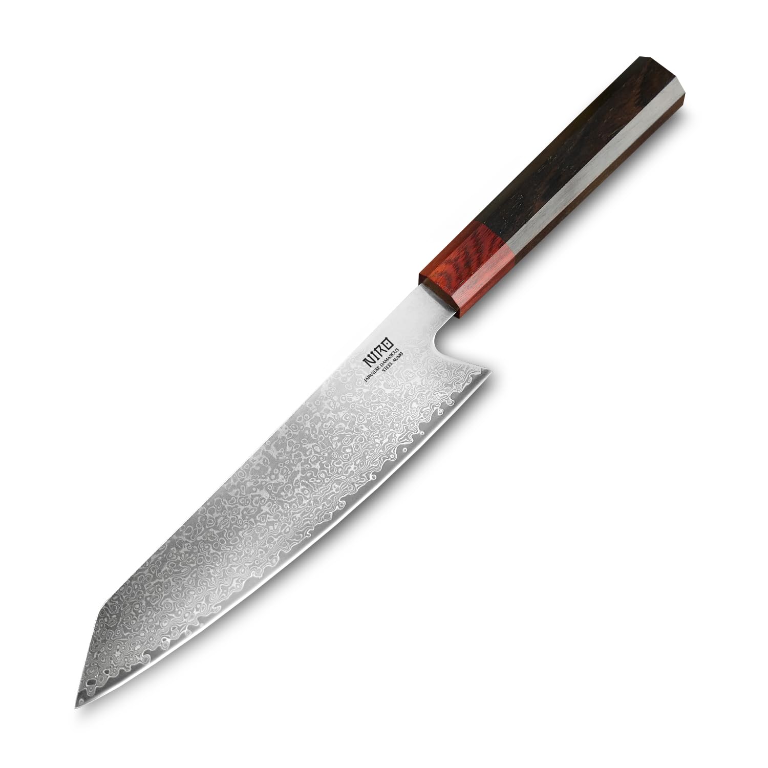 NIRO | Coltello Giapponese Professionale | Kiritsuke| Acciaio Damasco AUS-10 | Durezza HRC 60-61| 67 strati | Manico Pregiato in Ebano e Sandalo | Bilanciato | Forgiato a Mano | Resistente all'usura
