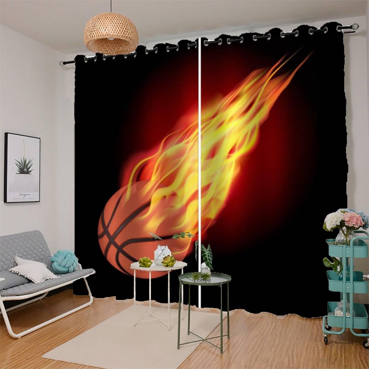 Rideau Occultant VASENA Basket-ball 150x166cm - Polyester 3D, Thermique, Oeillets, Noir
