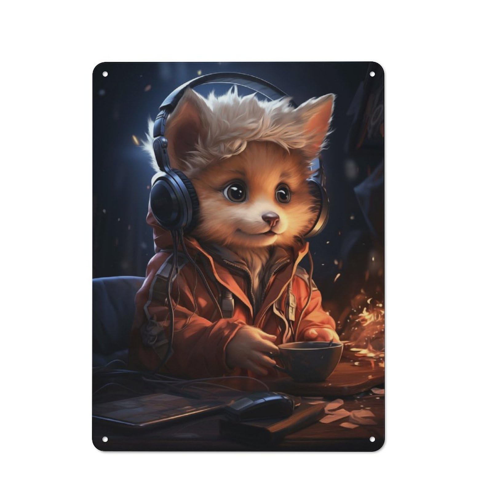 Junmoney Silly Gaming Fox Metal Wall Sign 40X30cm Featuring For Living Room Wall, A Decorative Gift For A Newly Furnished Living Room