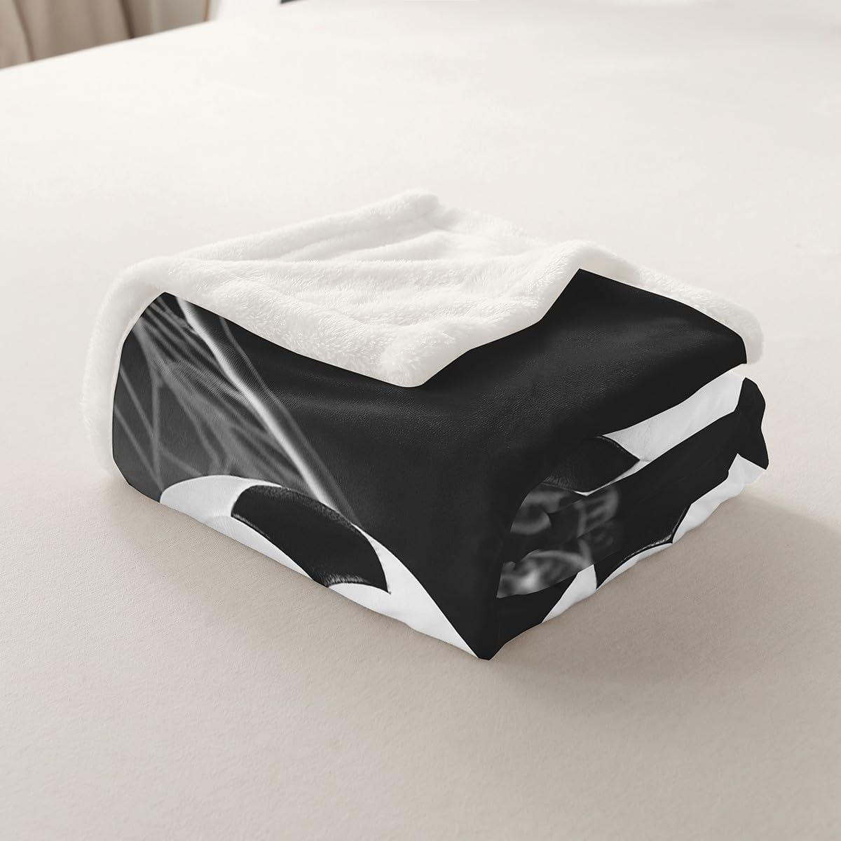 Football Print Fleece Blanket Black White Soccer Ball Sherpa Throw Blanket for Bed Sofa Sports Theme Game Competition Plush Blanket 3D America Football Fuzzy Blanket Bedroom Decor Twin 60"x80"