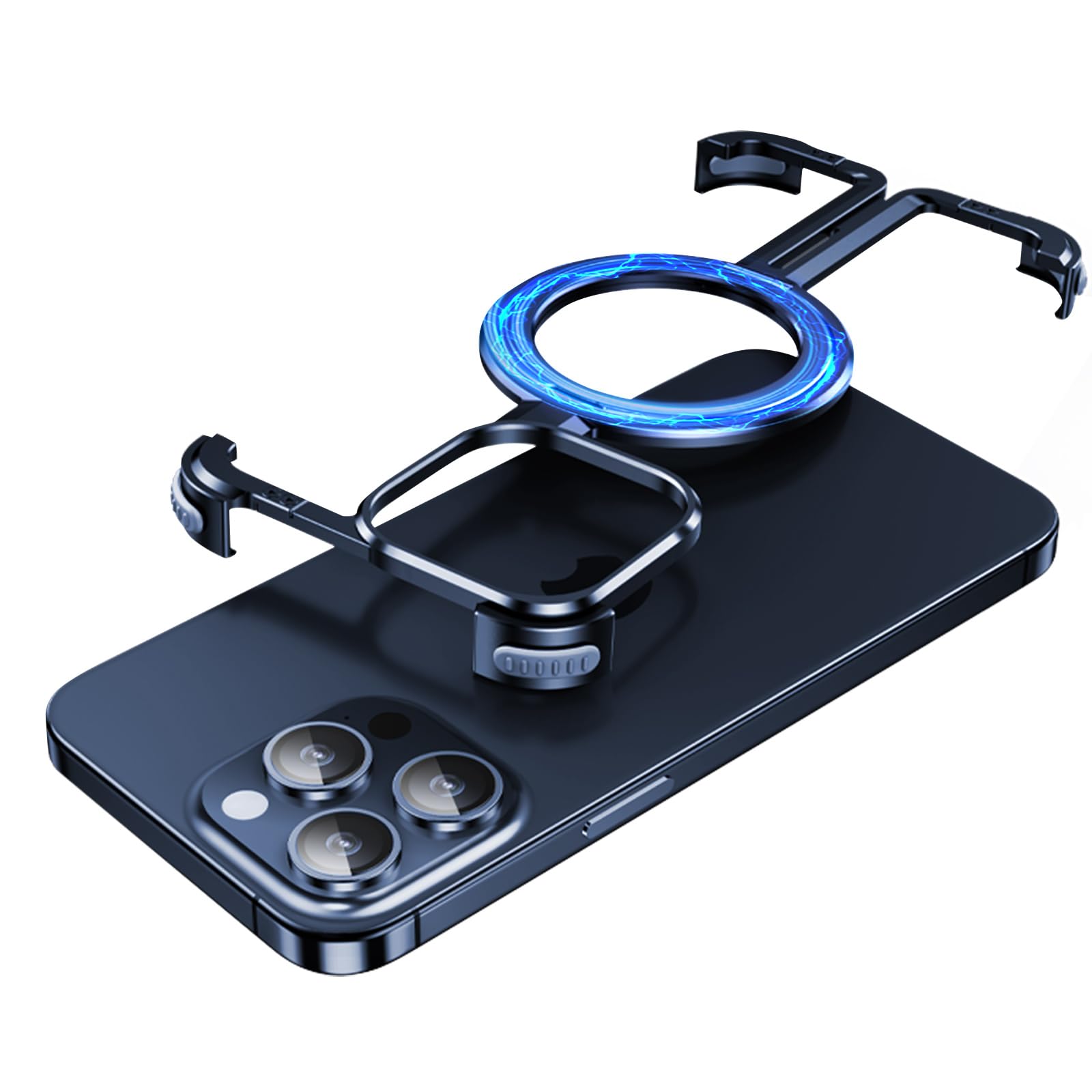 LOGANZMetal case for iPhone 15 Pro Max Frameless Max Cover, Sleek Minimalist Protective Shock Absorption Aerospace Grade Aluminum Shells with Built-in Kickstand (for iPhone 15 Pro Max,Blue)