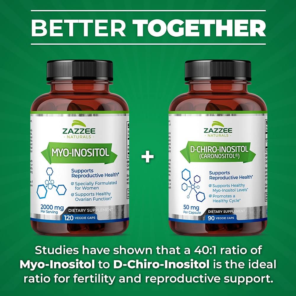 Zazzee Myo-Inositol 120 Vegan Capsules, 2000 mg per Serving, 100% Pure, Premium Grade, Vegan, Non-GMO and All Natural : Health & Household