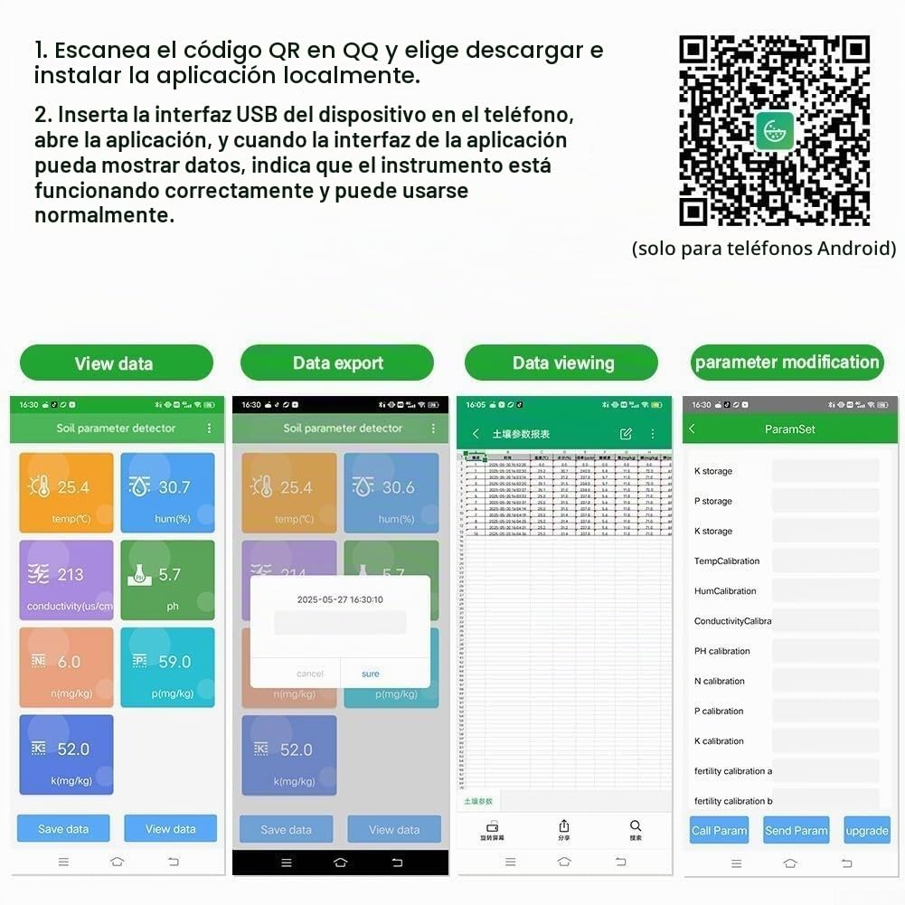 Sensor de suelo USB 7 en 1 probador de temperatura pH medidor de humedad compatible impermeable IP68 agricultura jardinería herramienta para plantas humedad NPK análisis de nutrientes