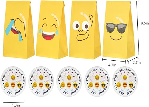 Miniatura 2 de VstarOne 24 bolsas de dulces Emoticons bolsas de fiesta con calcomanías, 24 calcomanías, bolsa de papel kraft para bodas, nacimientos, decoraciones