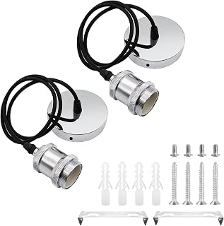 2 Stücke E27 Lampenaufhängung Metall Vintage Lampenfassung Retro Hängeleuchte Pendelleuchte mit Kabel Höhenverstellbar 100cm Textilkabel für Deckenbeleuchtung DIY Wand Deckenleuchte (Silber)