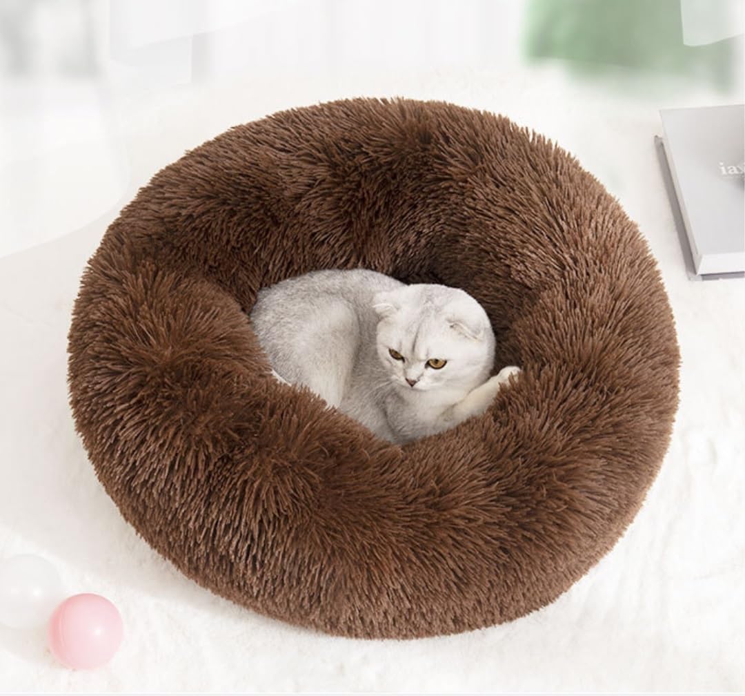 Łóżko dla psów Łóżko Dla Zwierząt Szare Łóżko Dla Psa Wygodne Pączki Cuddler Round Dog Kennel Ultra Miękkie Zmywalne Legowisko Dla Psa I Kota Sofa dla psów(D,60 * 60 * 20cm)