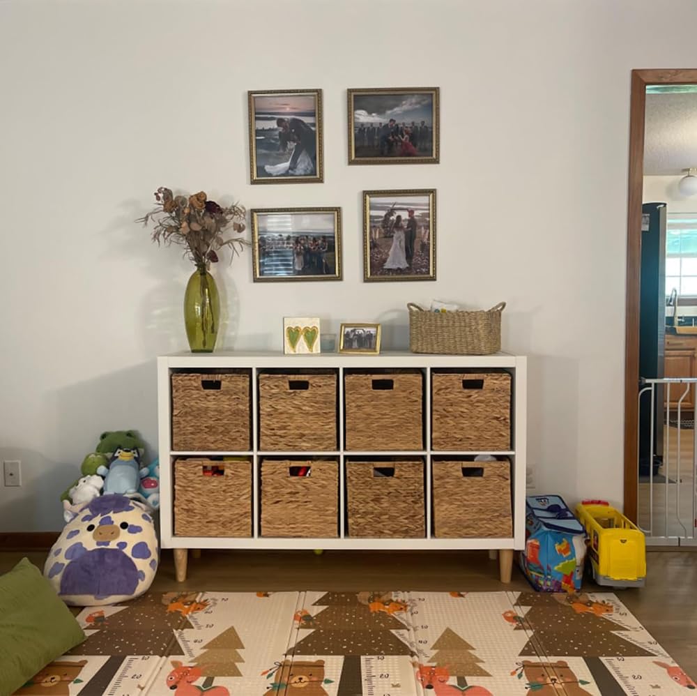 Gewebte Regalkörbe, 26,7 cm, Wasserhyazinthe, handgefertigt, offene Aufbewahrungskörbe, hellbraun, Speisekammerkörbe, Organisationskorb, faltbare Aufbewahrungskörbe für Schlafzimmer, Cubby Cubes