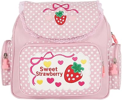 Ragazza Ricamo Fragola Zainetto Bambina Zaino Scuola Bambini Studente Ragazze, Immagine di riferimento a colori, Size reference picture