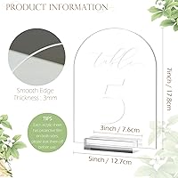Vista 2 de JINMURY Números de mesa de arco transparente para boda, mesa de acrílico arqueada de 5 x 7 pulgadas, números 1-10 con soportes, letrero de arco