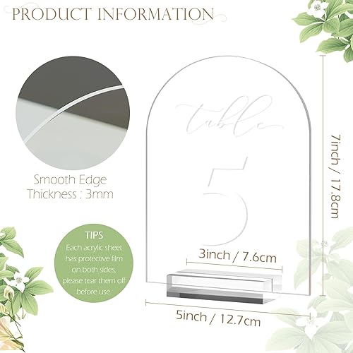 Miniatura 2 de JINMURY Números de mesa de arco transparente para boda, mesa de acrílico arqueada de 5 x 7 pulgadas, números 1-10 con soportes, letrero de arco de