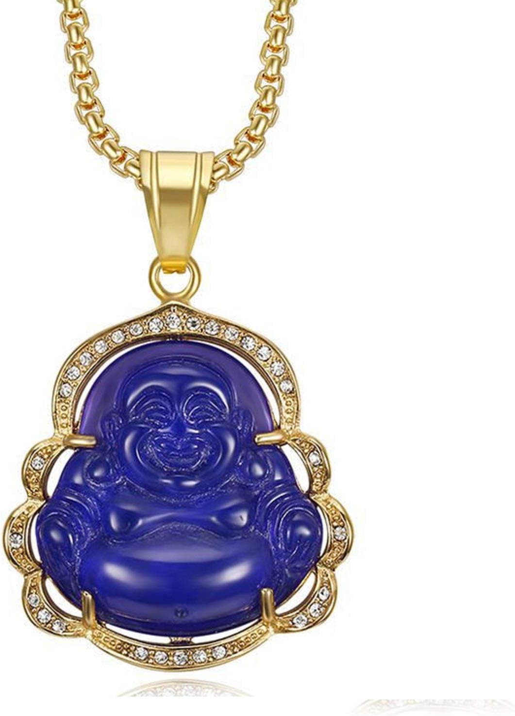 COLORFUL BLING Lucky Laughing Buddha Pendant Necklace Green Jade CZ Gemstone Amulet Jewelry for Women Men