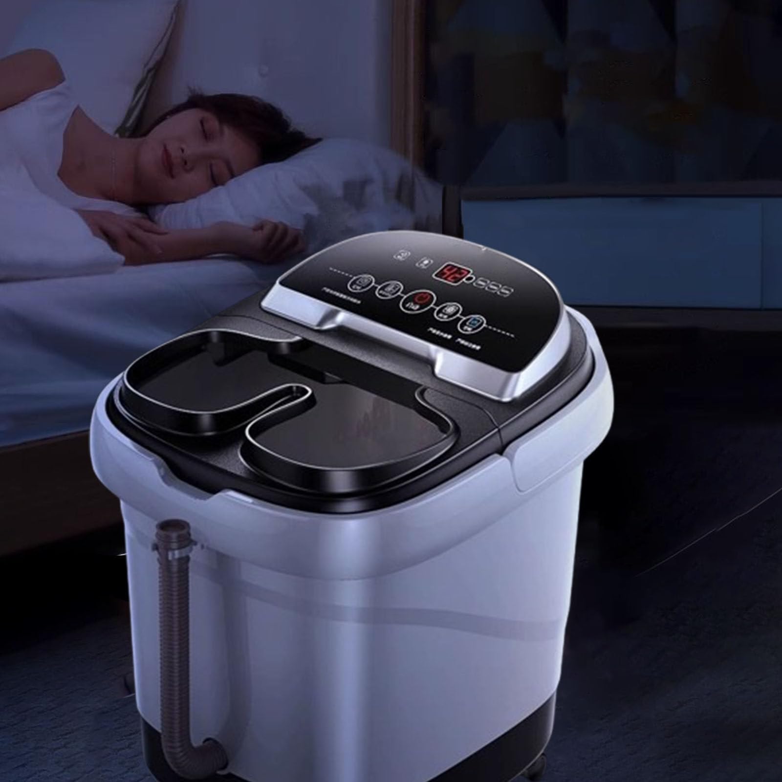 Vasca idromassaggio per i piedi, massaggiatore elettrico per i piedi, con funzione di massaggio e riscaldamento automatici, modalità di massaggio a pressione e impastamento