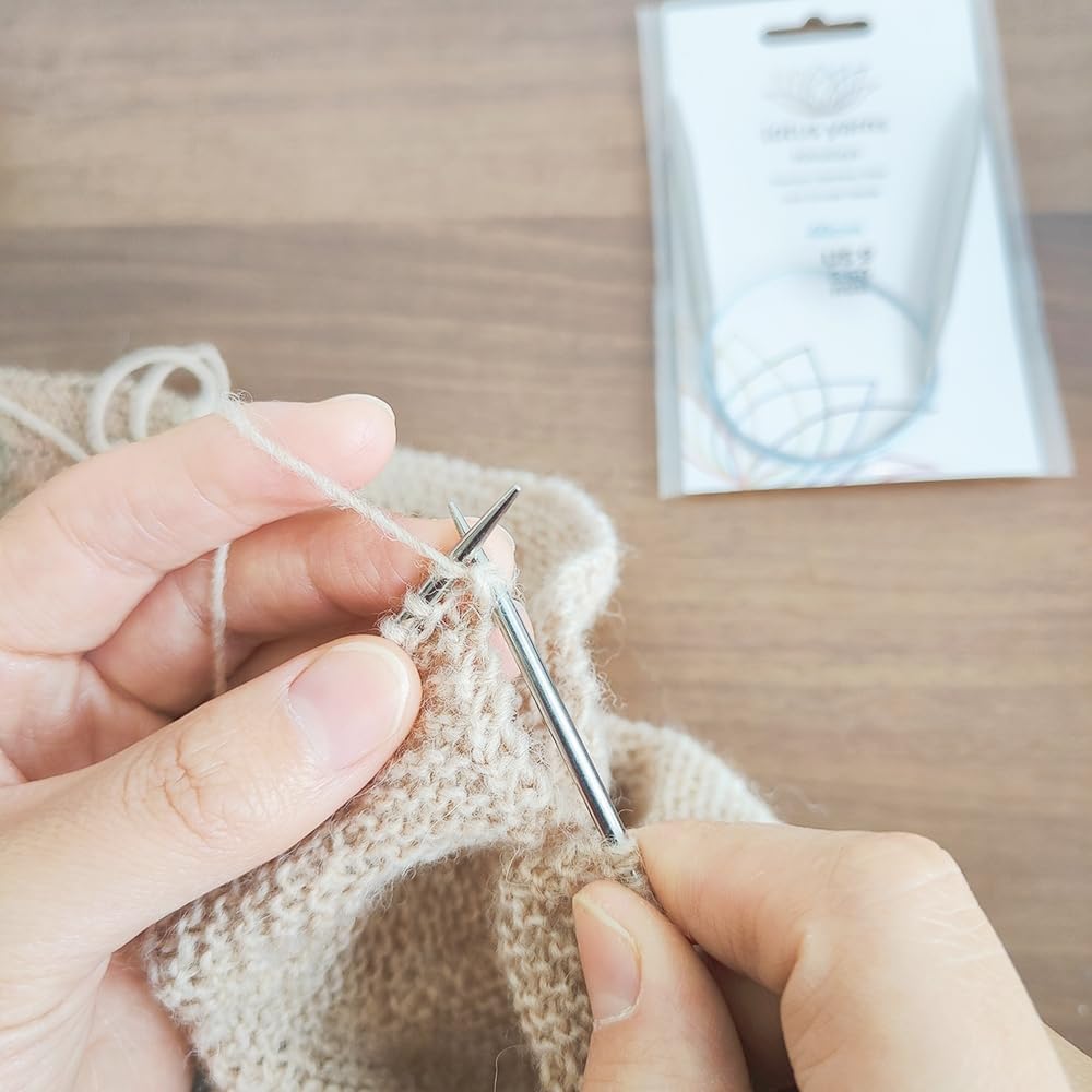 Lotus Yarns Himalaya 40cm/16in Fixed Circular Needle, Stainless Steel Shiny Knitting Needle, Smooth & Lightweight for Hat Sleeve Neck Medium Projects (Silver, 3.50MM/US4)