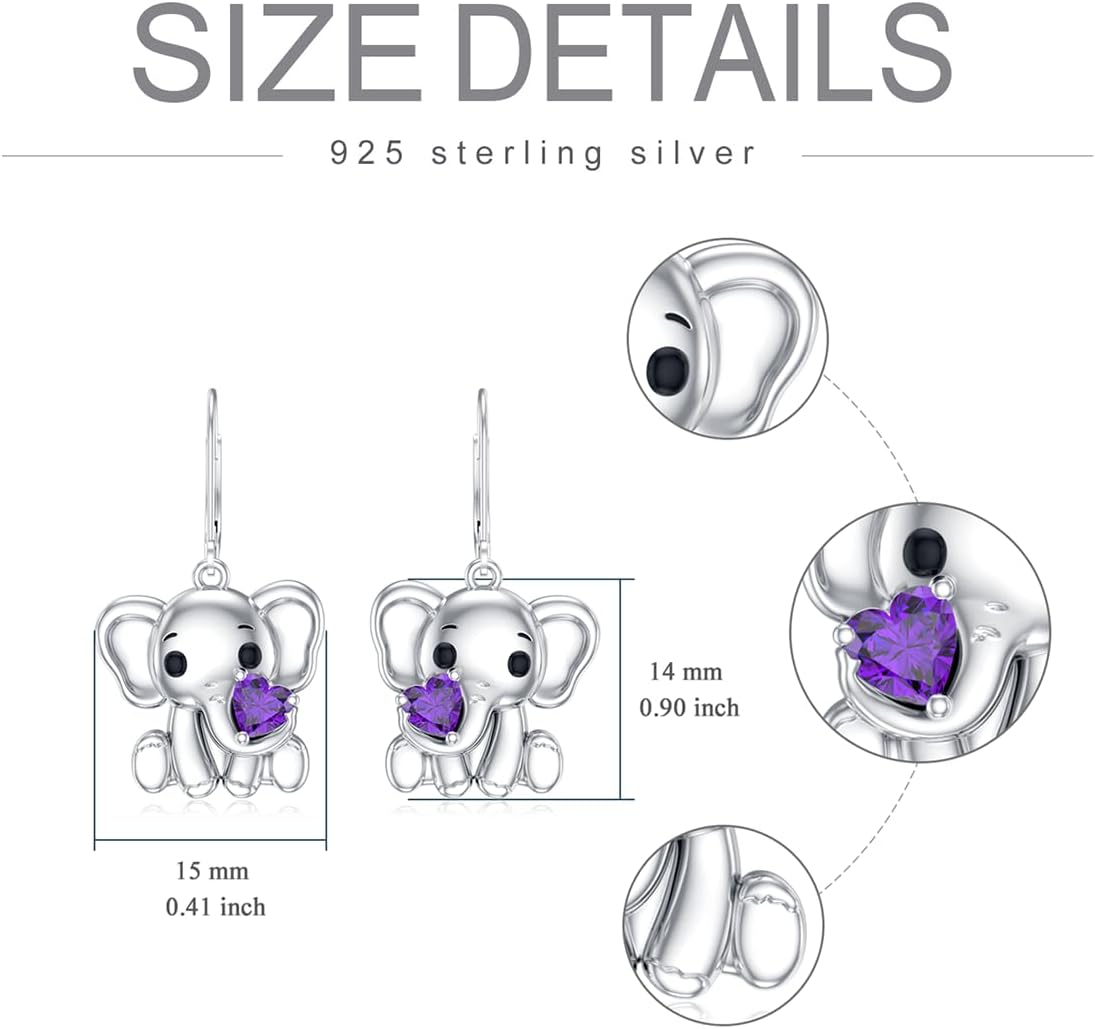 Elephant Earrings 925 Sterling Silver Gemstone with Cute Elephant Drop Dangle Earrings for Women - Image 4