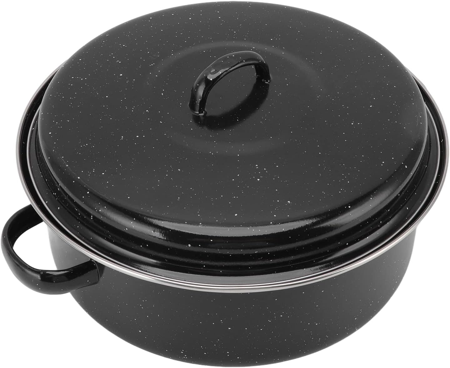 Covered Oval Roaster, Roasting Pan Black Speckled Finish Household Roast Pan With Lid for Roasted Sweet Potatoes Chestnuts(28cm-Iron Cover)