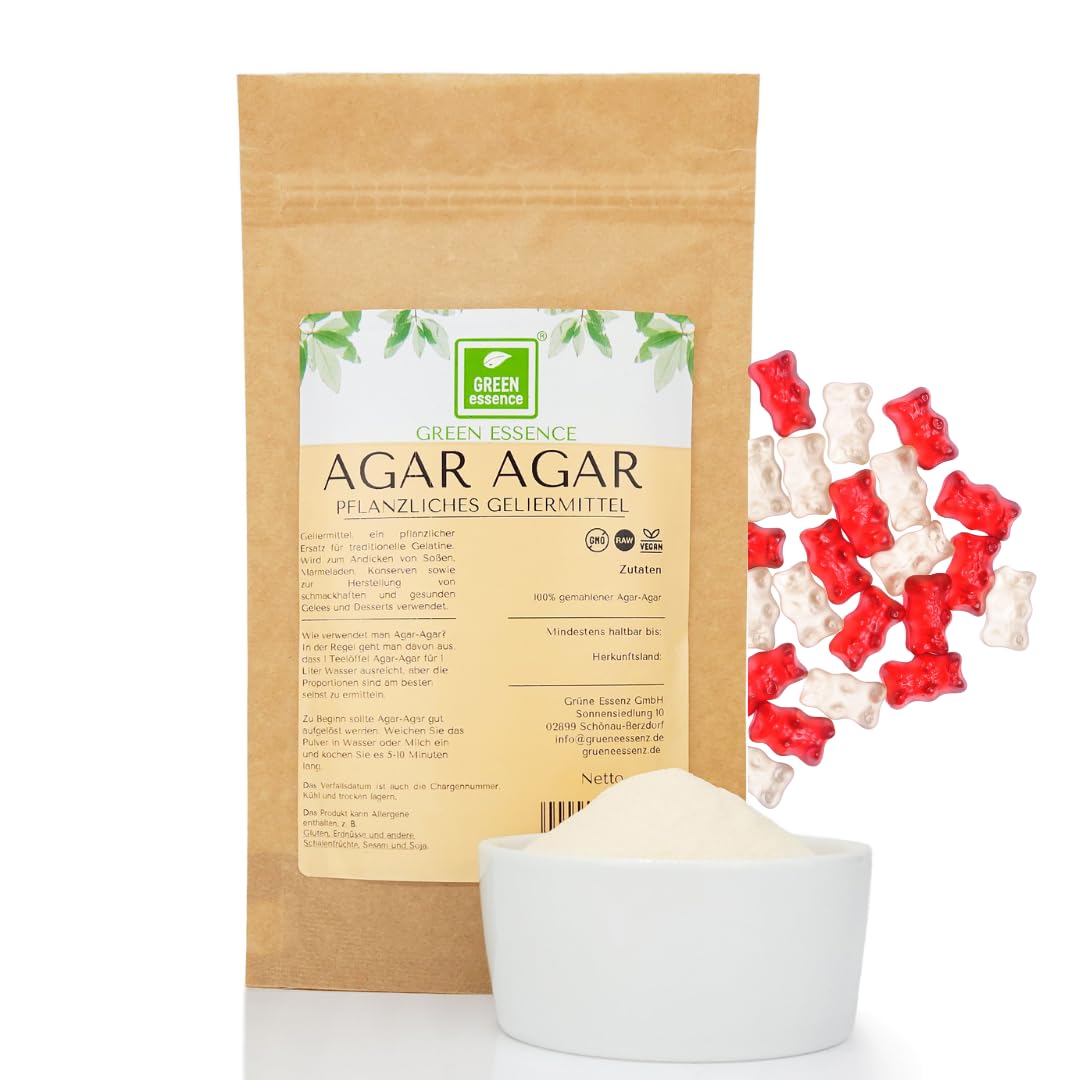 Agar Agar 500g von der Grünen Essenz Natürliches Pflanzliches Veganes Geliermittel Agar-Agar Pulver Gelatine Ersatz als Verdickungsmittel Vegane Gelatine ohne Schweinefleisch Stärke 940 (500 Gramm)
