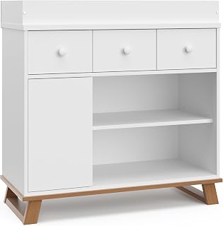 Storkcraft Modern Nursery Changing Table Dresser Combo White Vintage Driftwood GREENGUARD Gold JPMA Certified