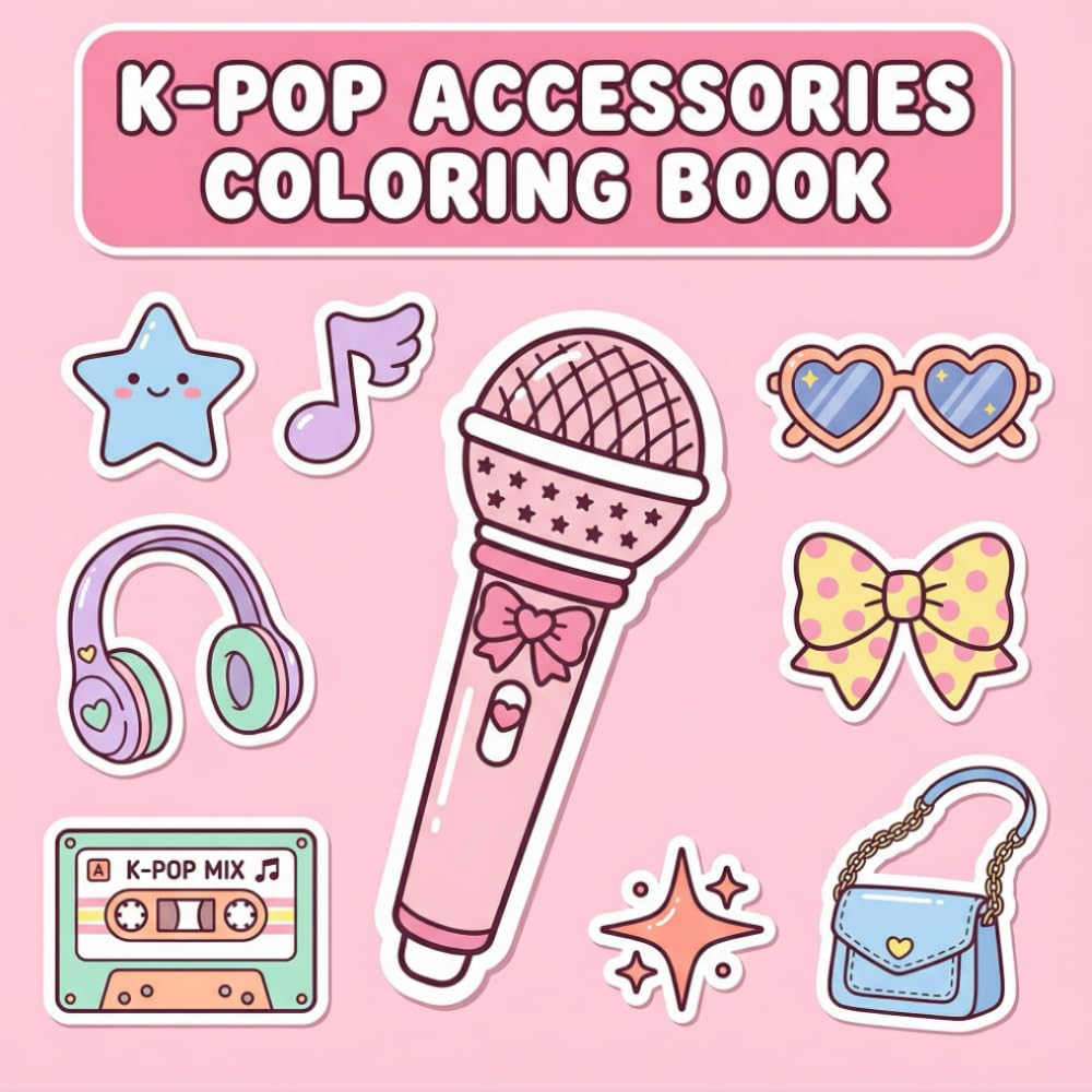K-Pop Accessories Coloring Book for Kids & Teens: Super Cute, Bold & Easy Coloring Pages with Music, Fashion & Fun