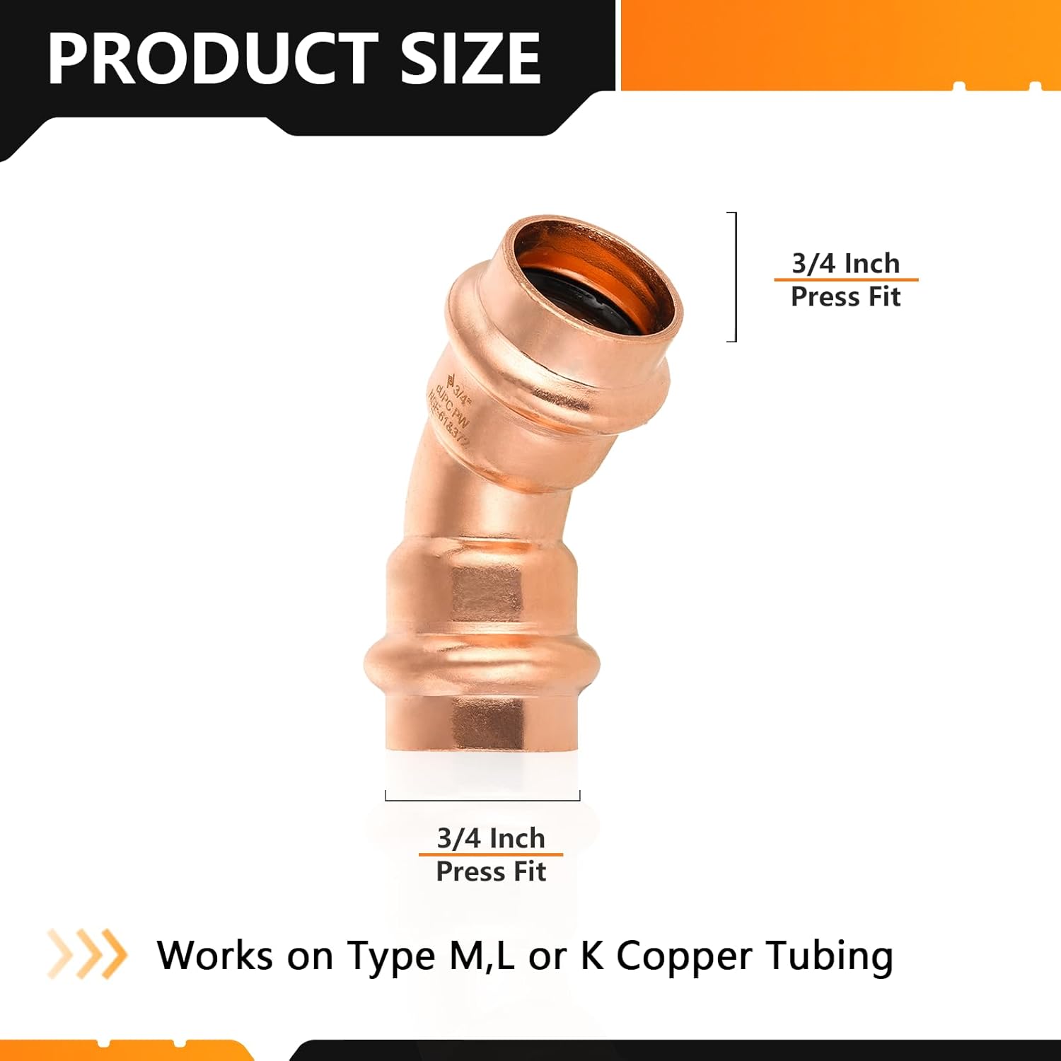 5-Pack HeSun 3/4" x 3/4" Copper Press Elbow(45 Degree), P x P Pressure Fittings for Copper Tube Connection(PRESS007-5)