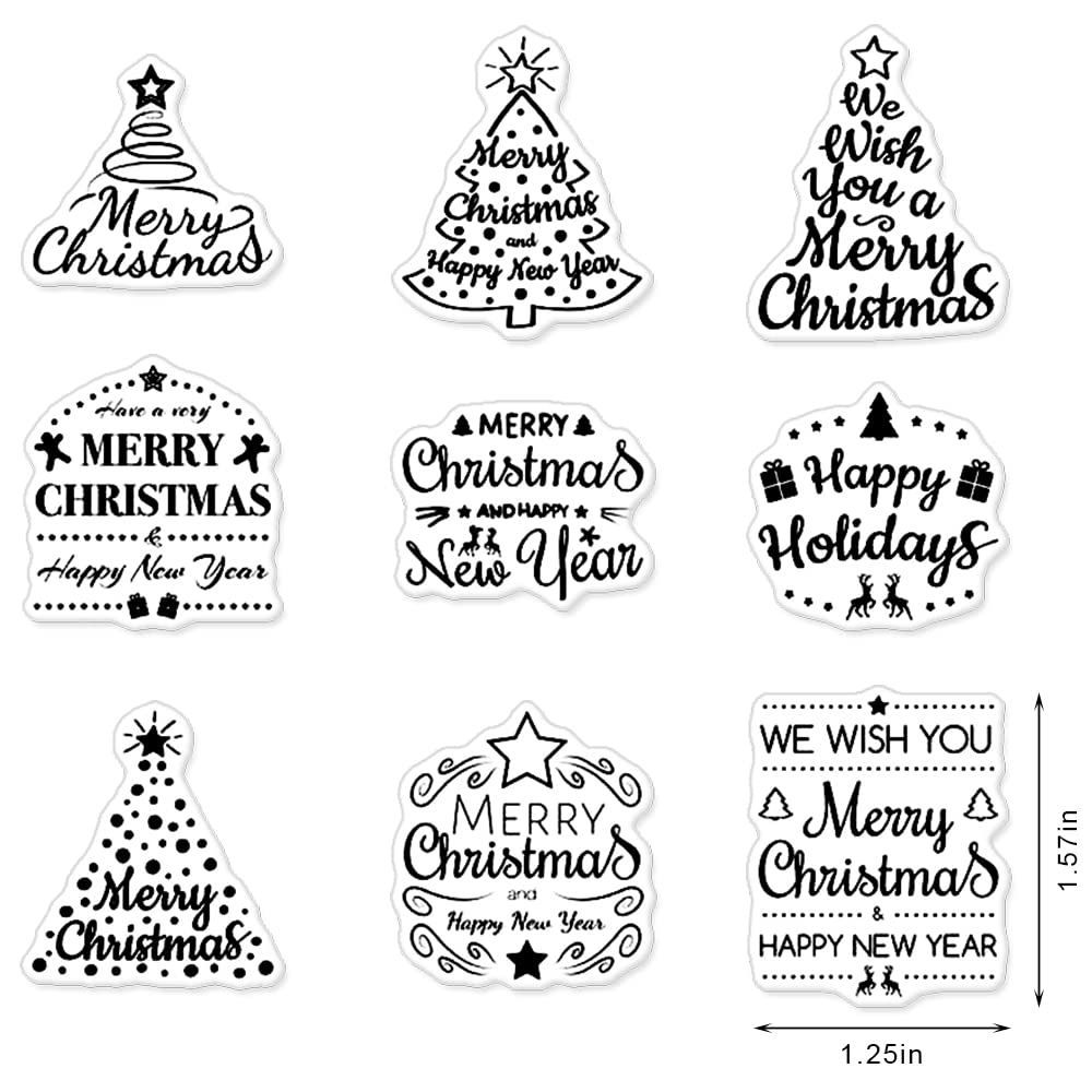 9 sellos transparentes con palabras de felicitación para árbol de Navidad para hacer tarjetas y decoraciones de álbumes de fotos, sellos de goma para Navidad, álbumes de recortes