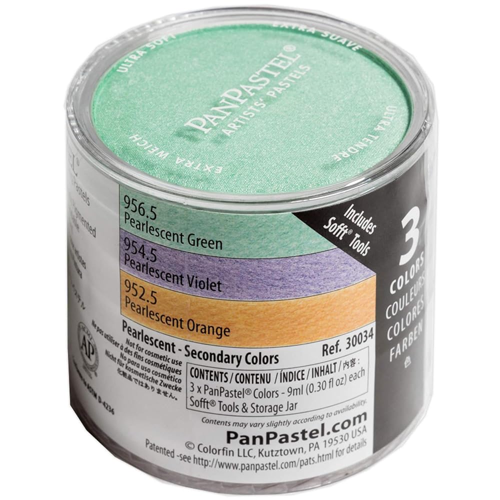 PanPastelArtist Pastels by GOLDEN, Pearlescent Secondary Colors Set, 3 Color, Professional Artist Pastels, Unique Pan Format (cake-like)