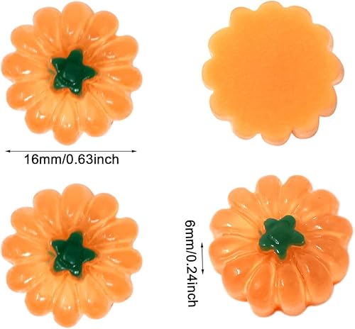 Miniatura 2 de Honbay 50 dijes de calabaza para Halloween, cabujones de resina con parte trasera plana, bonitos adornos vegetales para accesorios para el cabello,