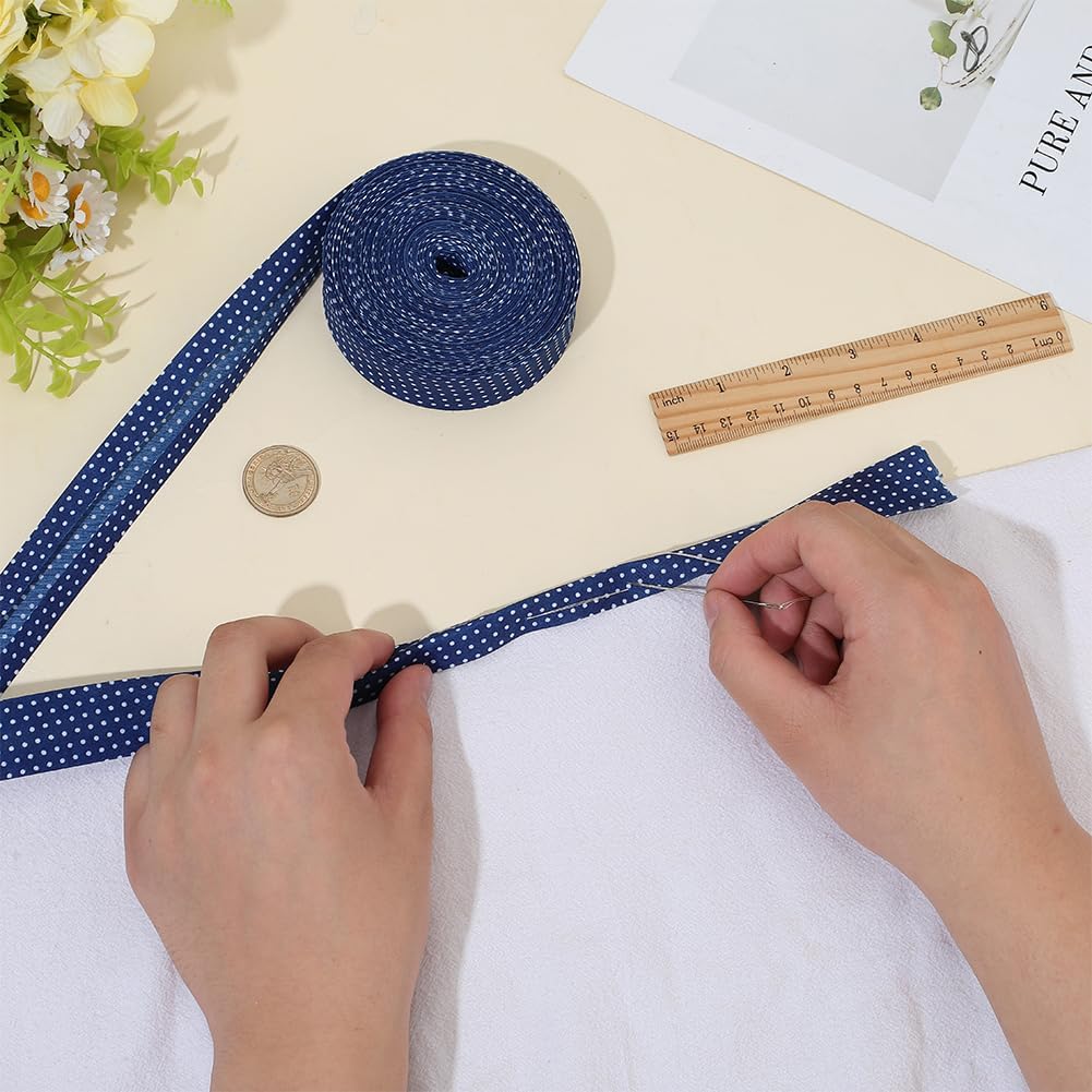 PH PandaHall 24 Yards Polka Dot Bias Tape 1inch Wide Double Fold Binding Ribbon Blue Bias Tape with White Dot Ribbon Sewing Strap for Crafts Sewing DIY Garment Accessories Hair Bows