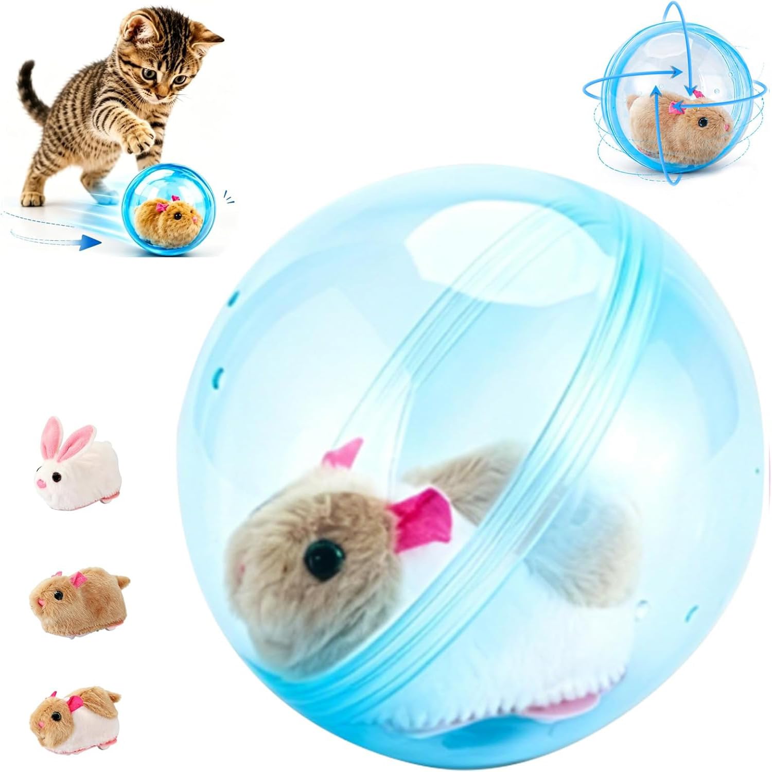 Tudegy Automatic Rolling Ball Hamster,Interactive Cat Ball,Clear Plastic Hamster Exercise Ball, Rolling Balls Toys For Kids, Cats And Dogs(Blue | C)