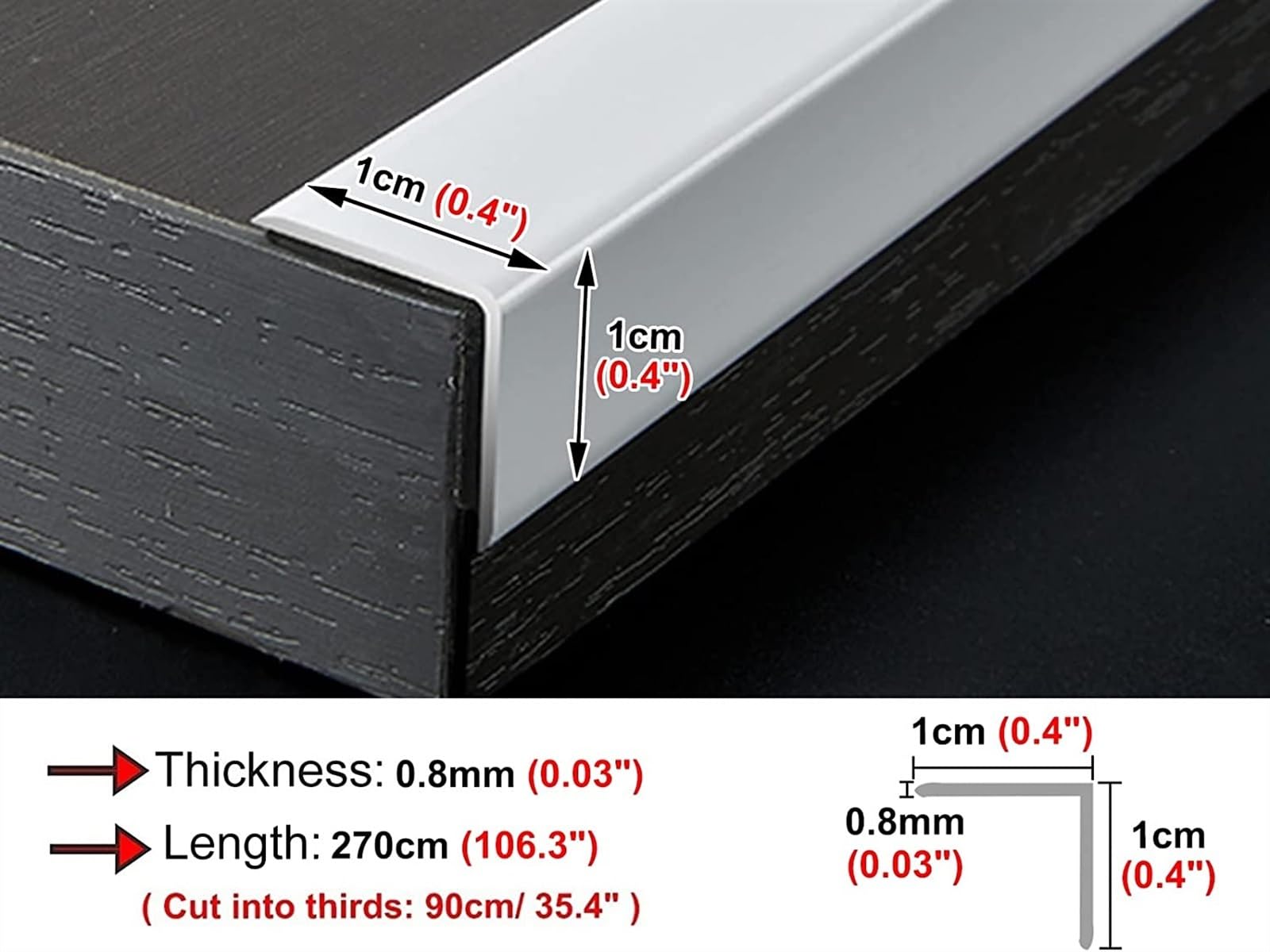 KEuLen Profilo di Transizione, Striscia di Soglia, Strisce di Rivestimento for Protezione Bordi for Scale a Forma di L, Strisce di Protezione for Scale/gradini/Angoli di Sicurezza(White)