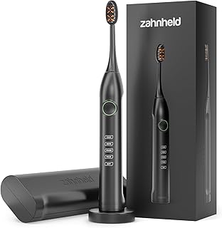 Zahnheld® Elektrische Schallzahnbürste GERO G3 mit Reiseetui und Bürstenkopf | Für eine täglich effektive Zahnreinigung | Lange Akkulaufzeit | 5 Putzmodi | schwarz