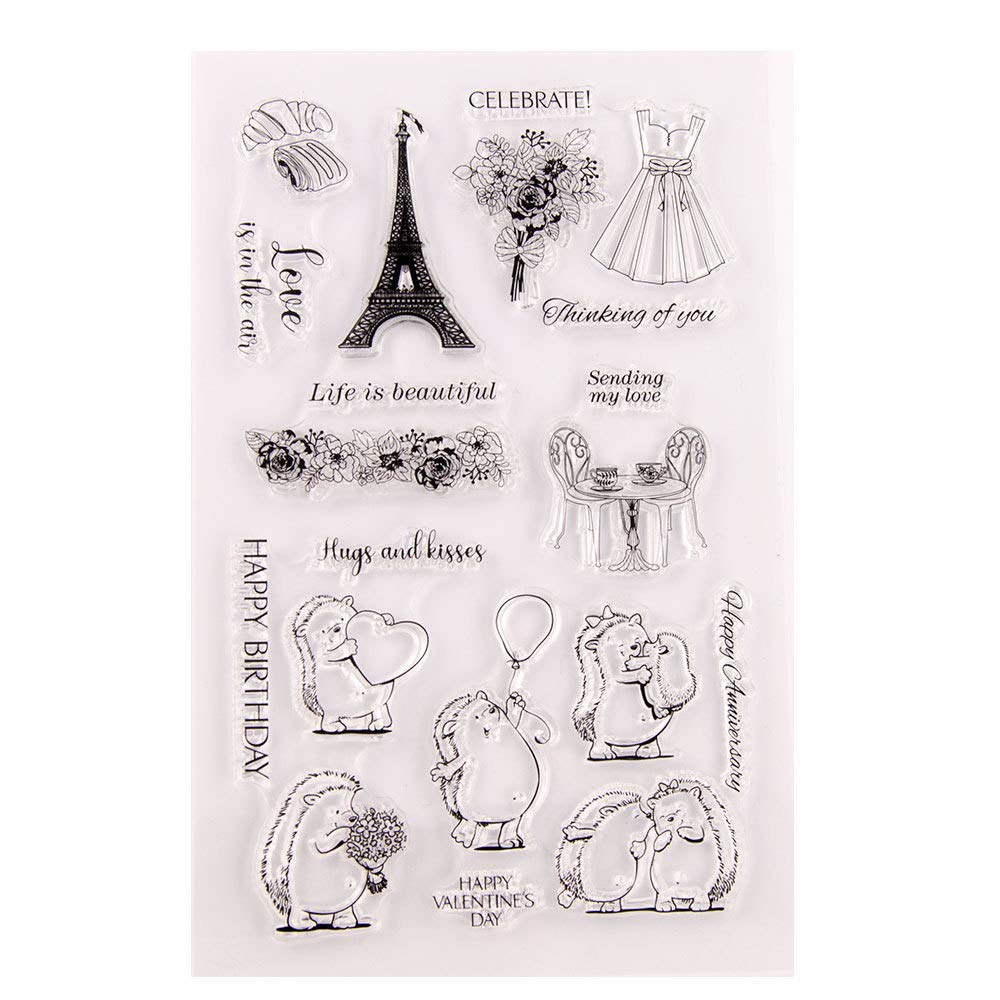 Arriettycraft Valentine Hedgehogs Happy Birthday Anniversary Hedgehog Sending Love Hugs And Kisses Valentine's Day Clear Stamps For Card Making Decoration And Diy Scrapbooking Rubber Stamps For Crafts